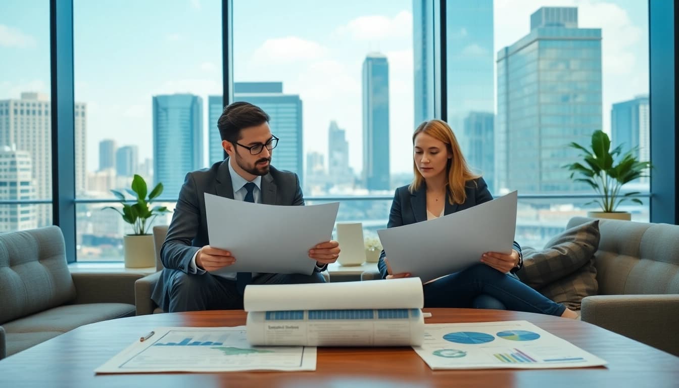 Lawyers collaborating in an environmental law firm office, showcasing teamwork and professionalism.