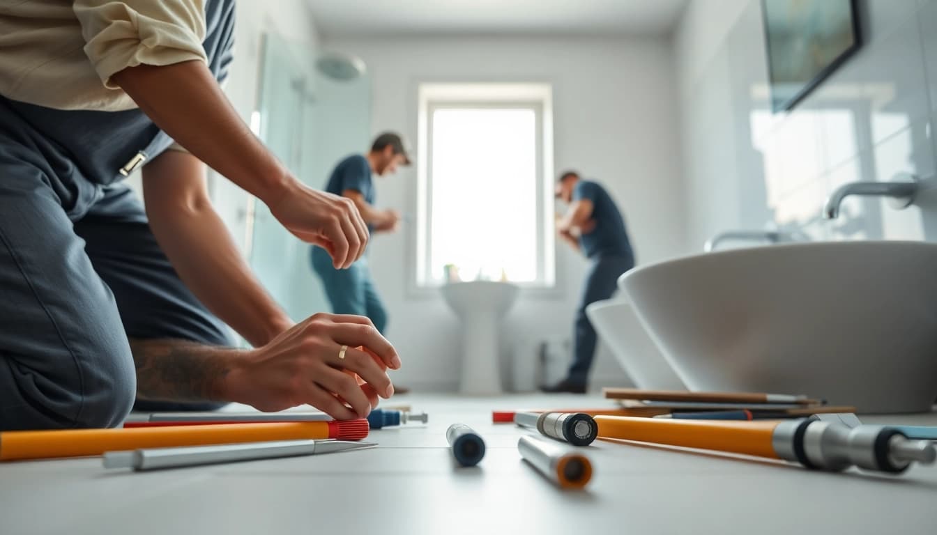 Installation von Sanitäranlagen der sonni sanitär GmbH in einem modernen Badezimmer.
