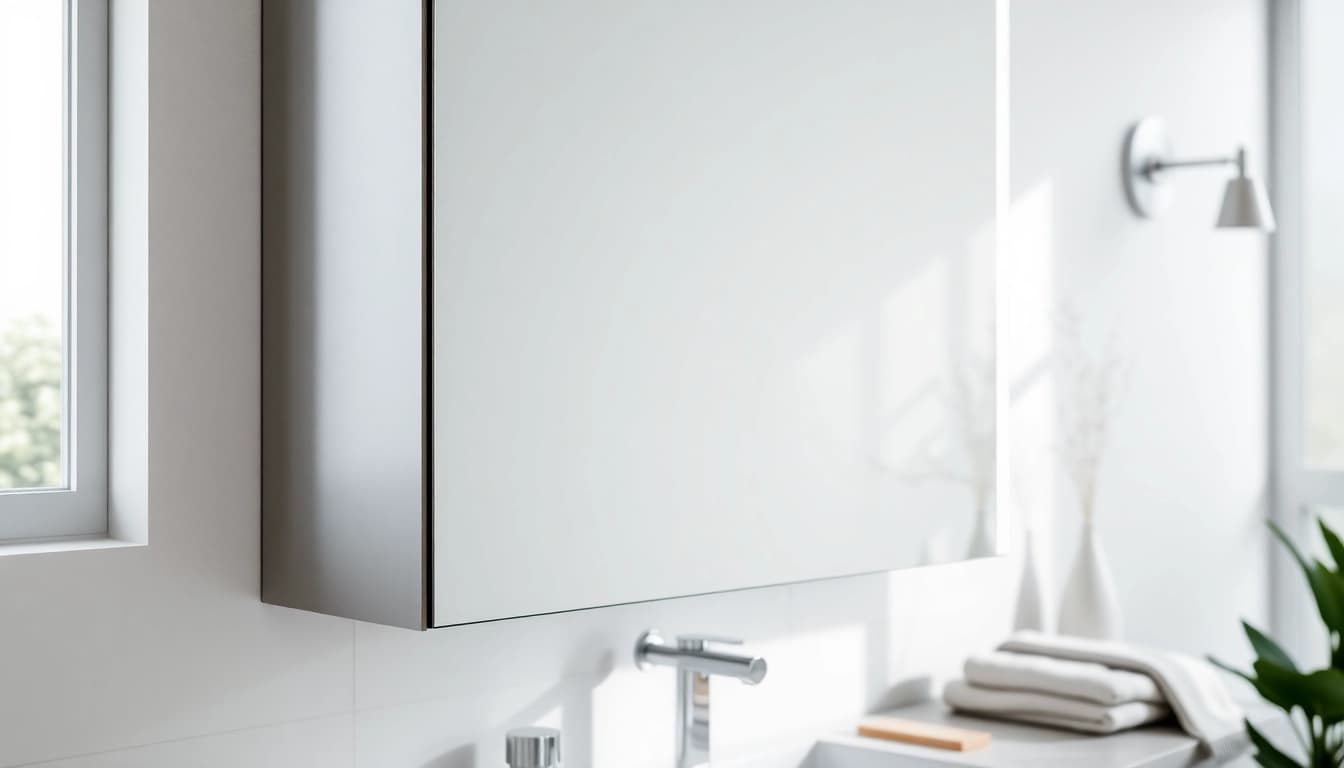 Hängen Sie sonni Spiegelschrank in einem modernen Badezimmer mit sanfter Beleuchtung auf.