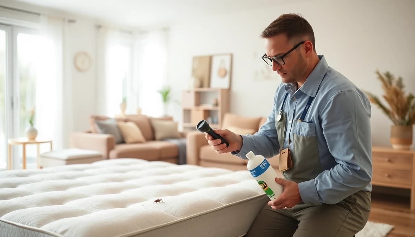 Affordable bed bug treatment expert inspecting a home thoroughly for bed bugs.