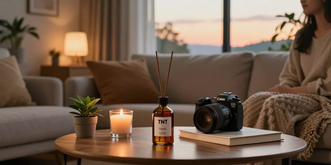 Experience relaxation with TNT Liquid Incense in a tranquil living room setting.