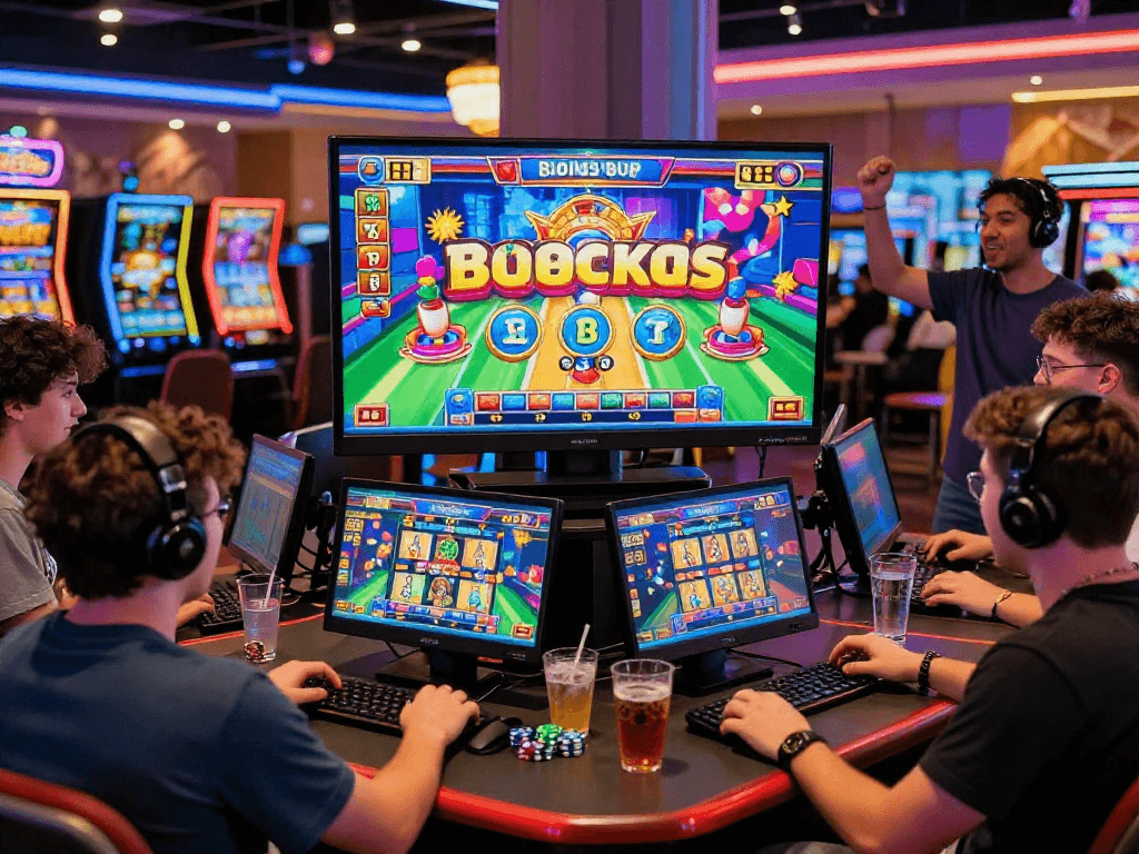 Diverse players enjoying gameplay at new slot sites, celebrating wins in vibrant casino atmosphere.