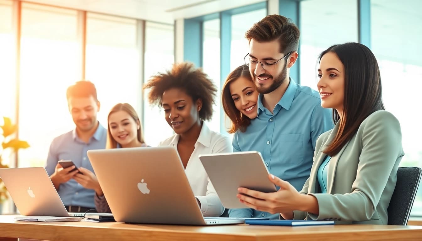 Engaged professionals utilizing WhatsApp Business CRM for effective collaboration.