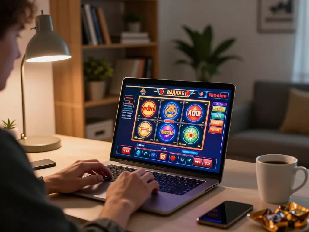 Engaging online gaming experience with g28 on a laptop display featuring vibrant slot games