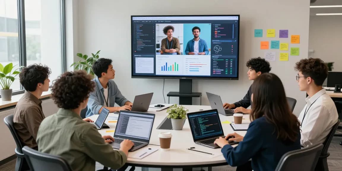 Collaborative team analyzing AI image detection with a free ai image detector in a modern office setting.