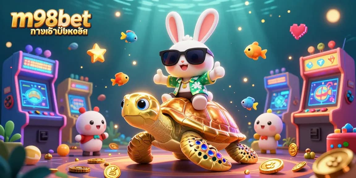 Experience m98bet ทางเข้ามือถือ with a fun underwater adventure featuring a lucky rabbit and a sea turtle.