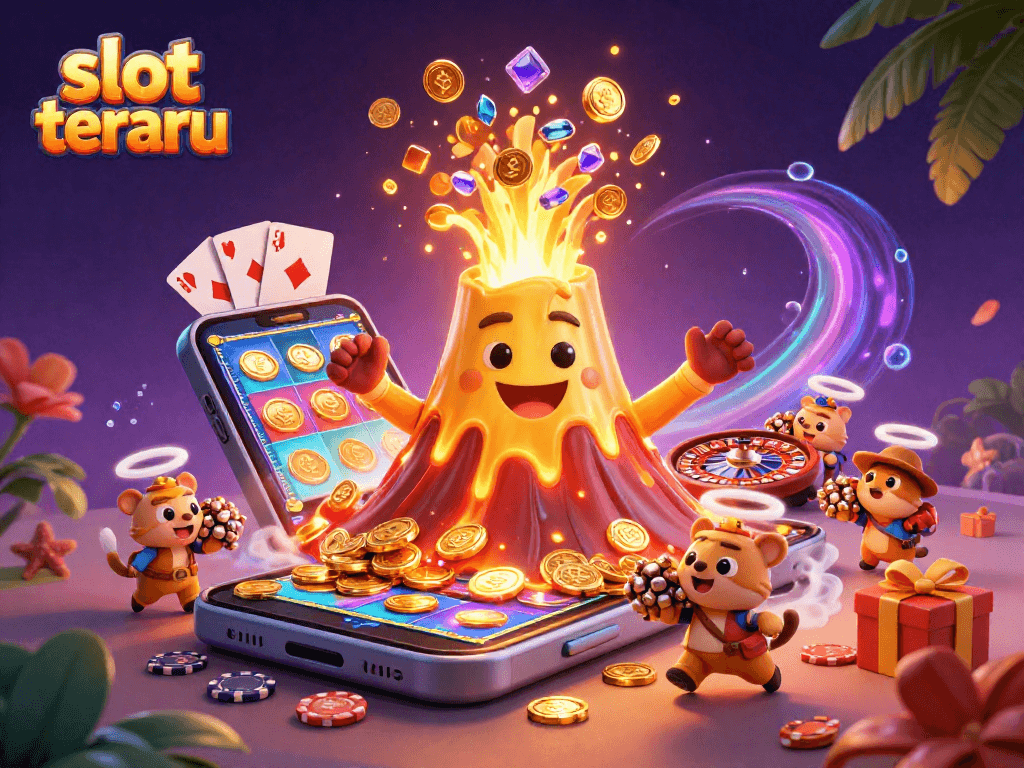 Spin to win with slot terbaru in a vibrant scene filled with treasures and gaming excitement.