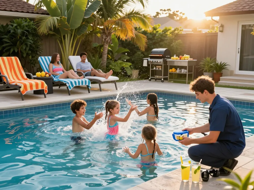 Dolphin Pool Services family enjoying professional pool care and summer fun in Virginia.