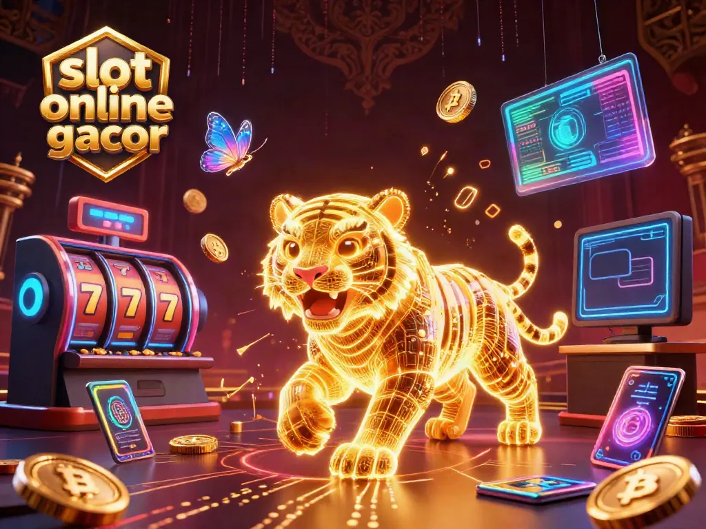 Play dynamic slot online gacor with bright lights and vibrant 3D characters in a rich casino setting.