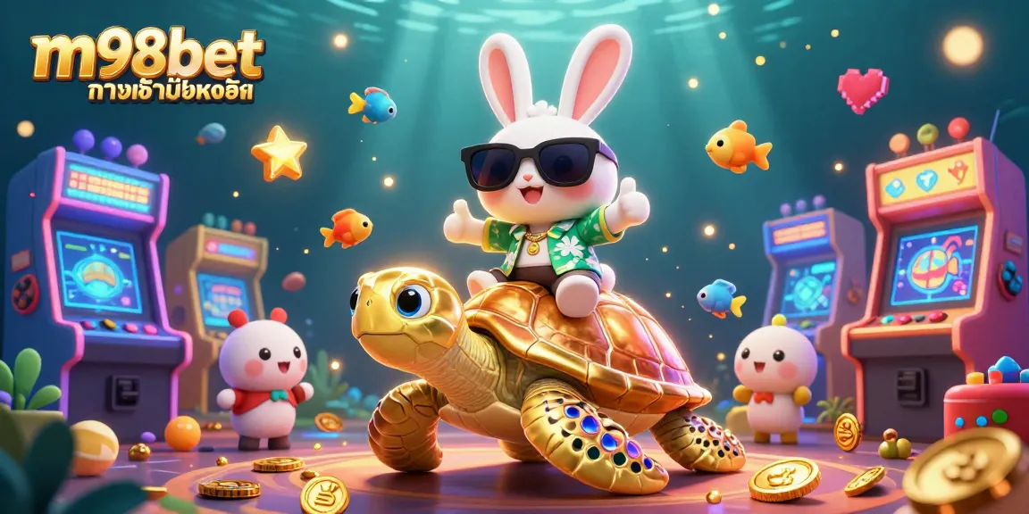 Experience m98bet ทางเข้ามือถือ with a fun underwater adventure featuring a lucky rabbit and a sea turtle.