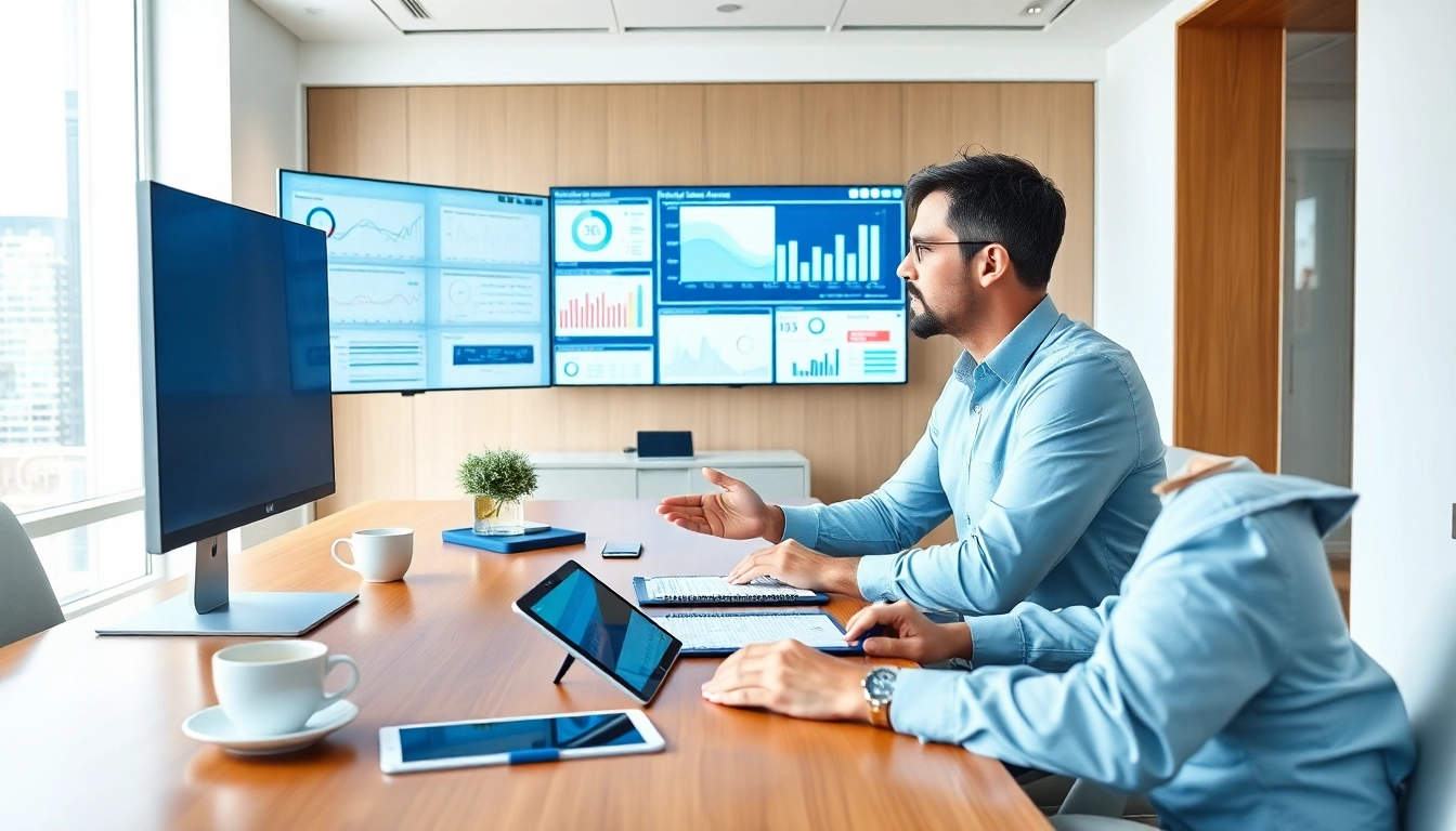 A data analyst using AI for competitor analysis in a modern workspace with technology.