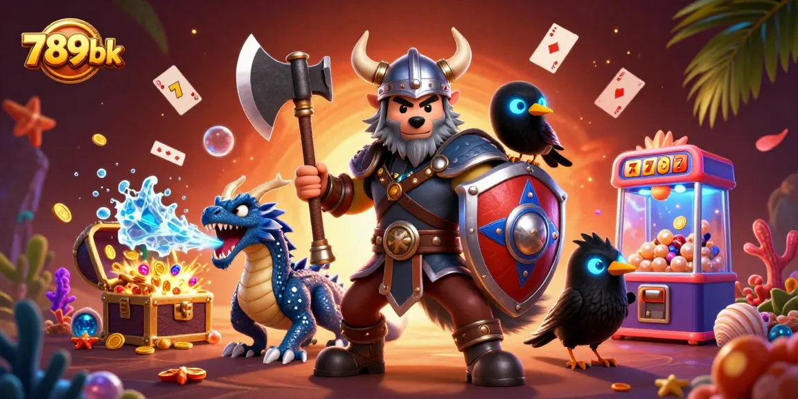 แสดงถึงการเล่นเกมสล็อต 789bk พร้อมนักรบหมาป่าสายเลือดวีกิ้งและสัตว์มังกร