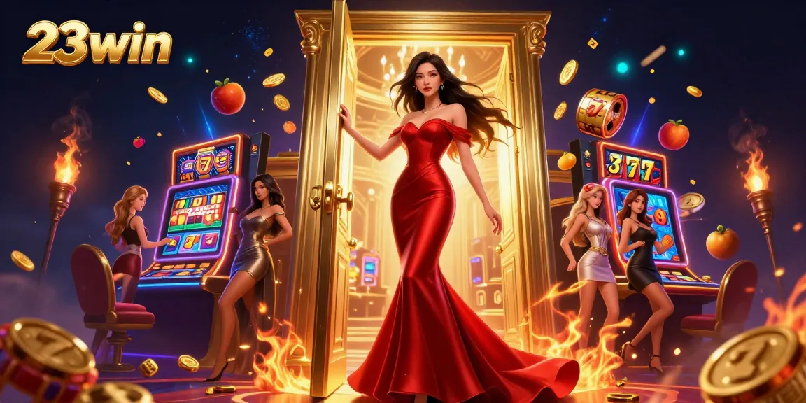 Experience 23win's vibrant casino atmosphere through engaging slot and jackpot visuals.