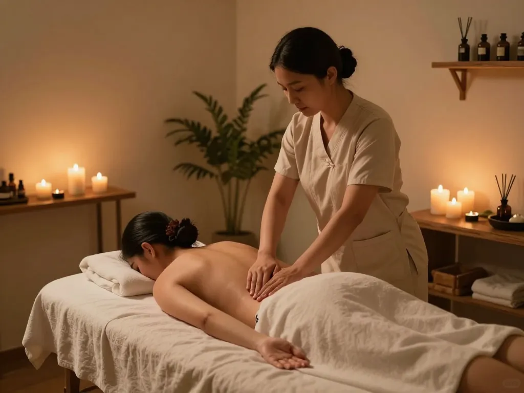 Relaxing Swedish massage therapy in a serene spa room from https://www.makangs.com/ with soothing lighting and natural decor.