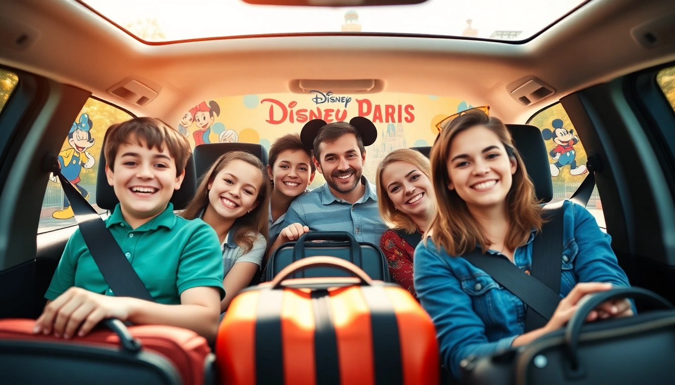 Family on a Beauvais Airport to Disney Transfer enjoying their ride to Disneyland.