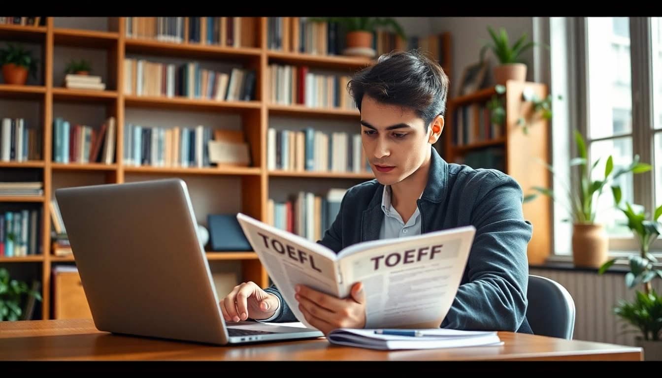 Pay someone to take TOEFL while studying in a vibrant, natural light setting.
