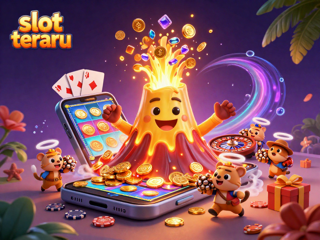 Spin to win with slot terbaru in a vibrant scene filled with treasures and gaming excitement.