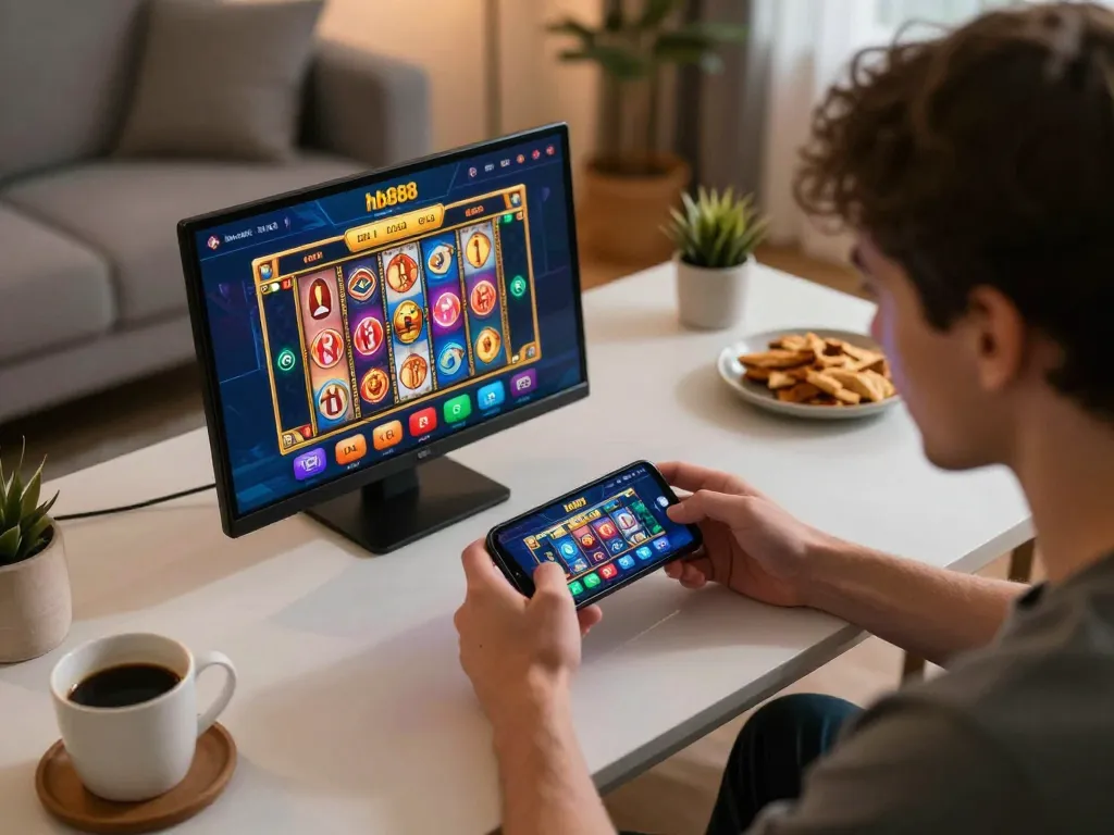 Experience exciting gameplay on the hb888 app while enjoying a cozy gaming session at home