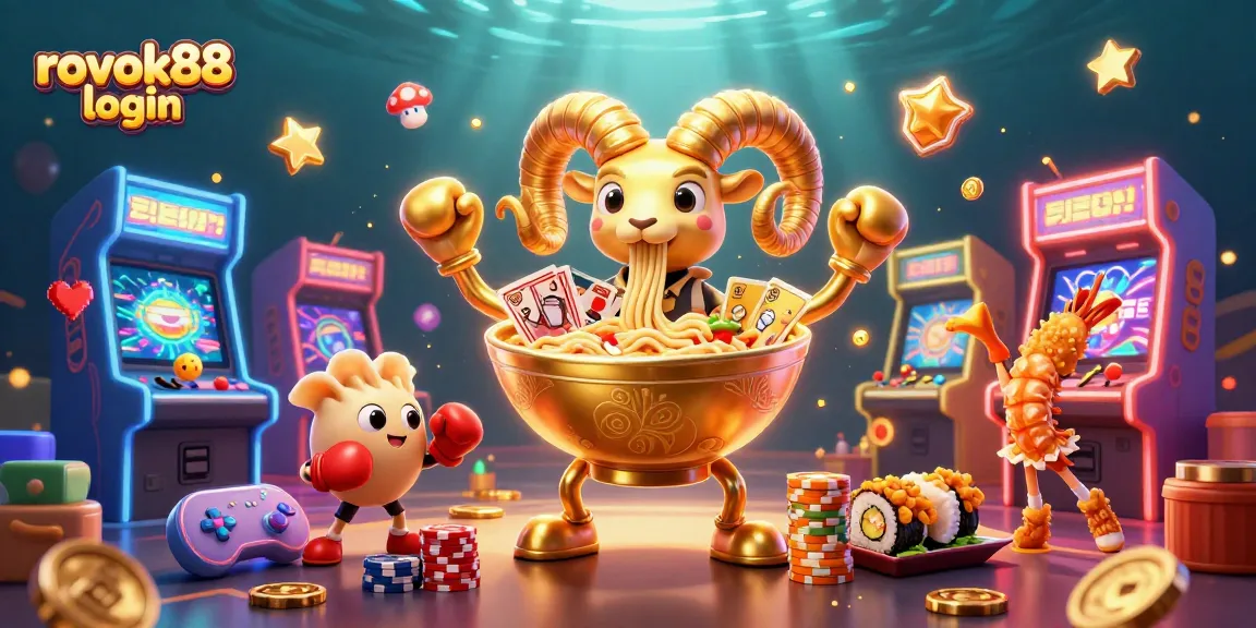 Play games and unlock fun with rokok88 login featuring a giant ramen bowl and cheerful characters.