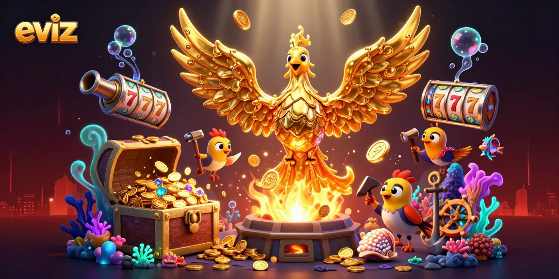 eviz enhances betting experiences amidst a vibrant scene of slot machines and flowing gold.