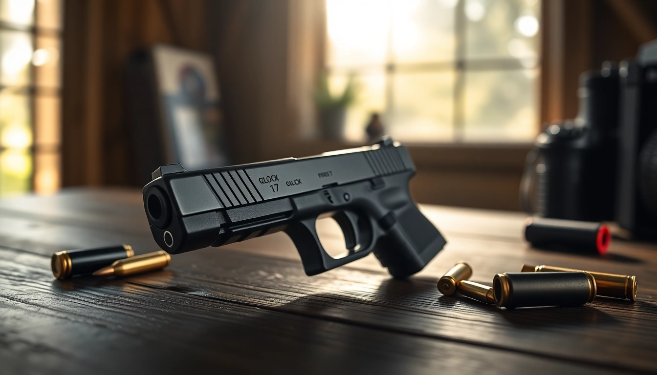 Showcasing a glock 17 slide for sale with detailed engravings and a polished metallic finish.
