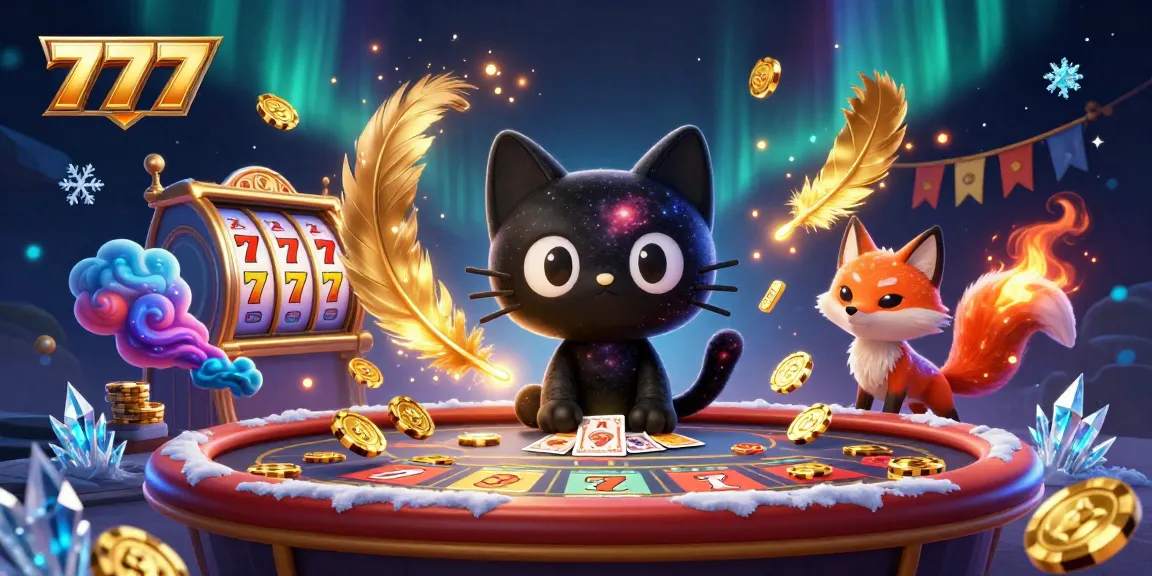 Engaging scene in a cosmic casino, featuring 777-themed slot elements and captivating characters.