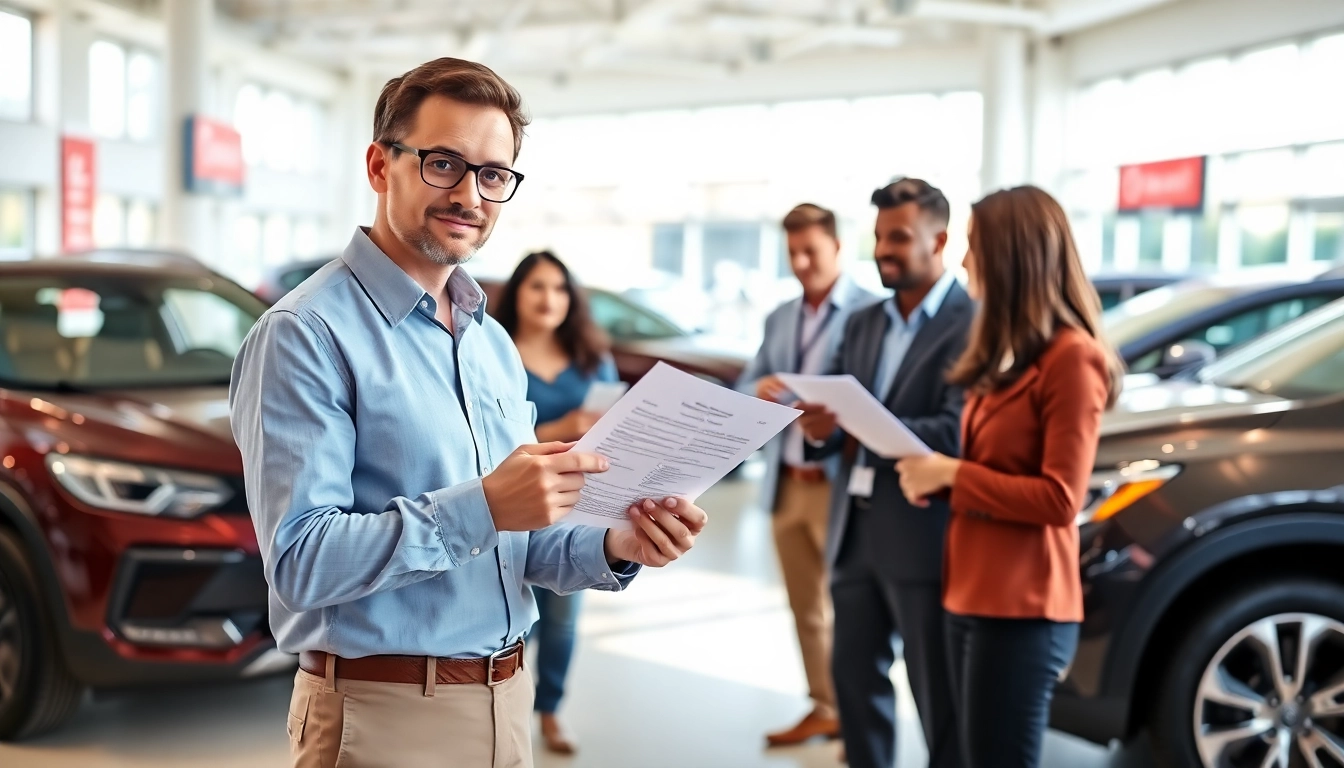 Discussing vehicle service contract options at a car dealership setting.