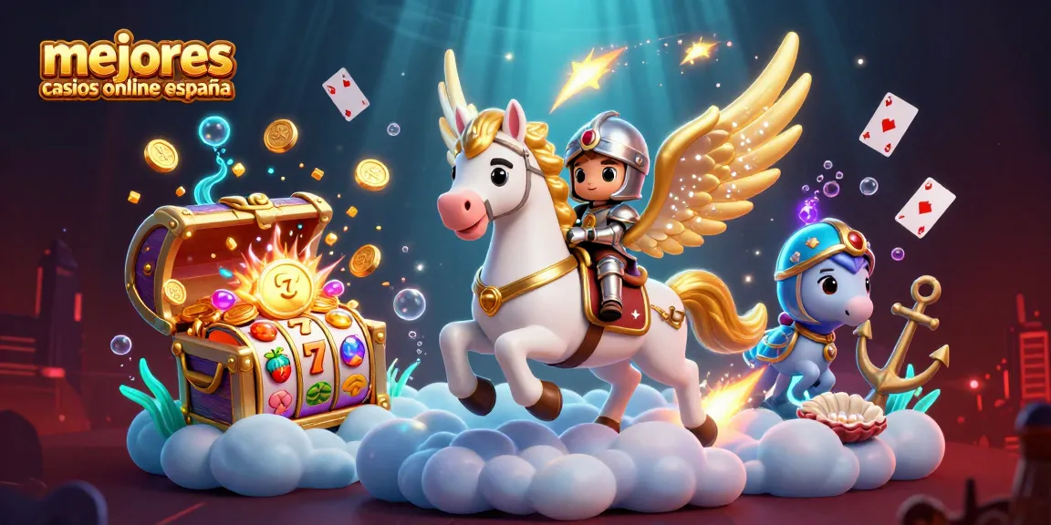 Disfruta de los mejores casinos online en España mientras juegas con un caballero en un caballo celestial entre premios y tragamonedas.