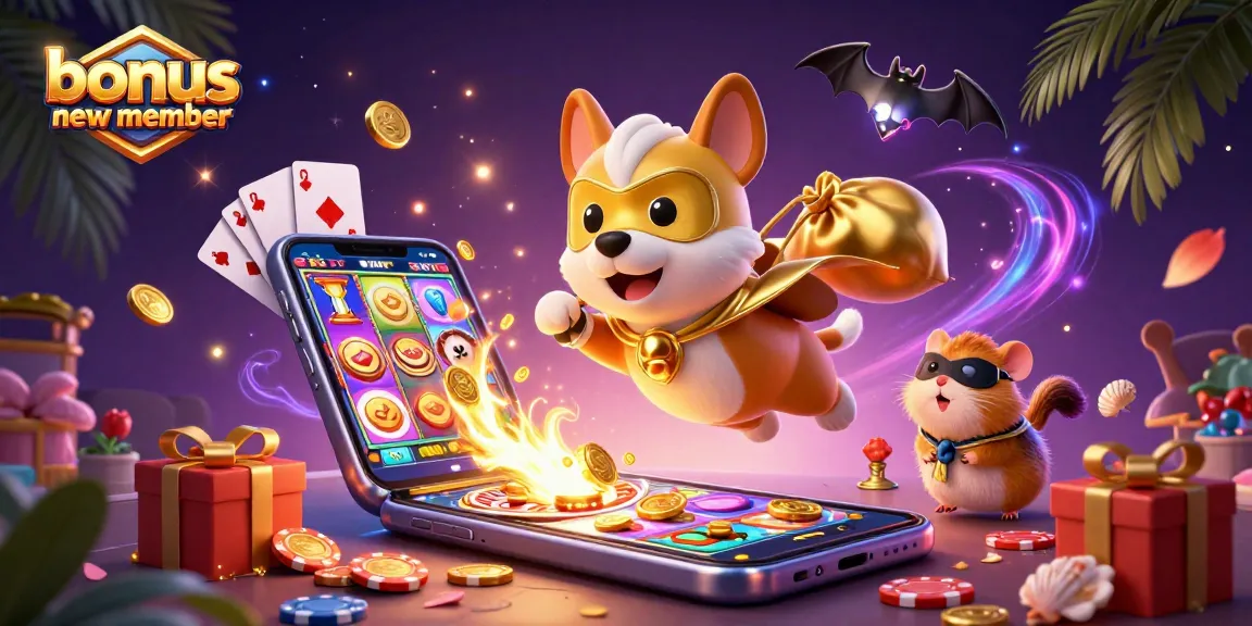 Engage with the bonus new member promotion showcased in this vibrant casino illustration.