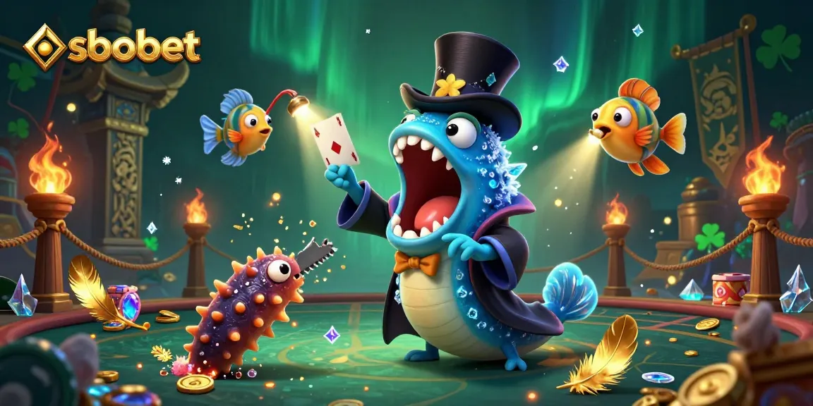 Engage in sbobet magic with a bioluminescent deep-sea eel performing tricks under a glowing anglerfish spotlight.
