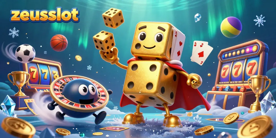 Experience thrilling wins with zeusslot in this vibrant 3D scene of gold dice and dynamic gaming elements.