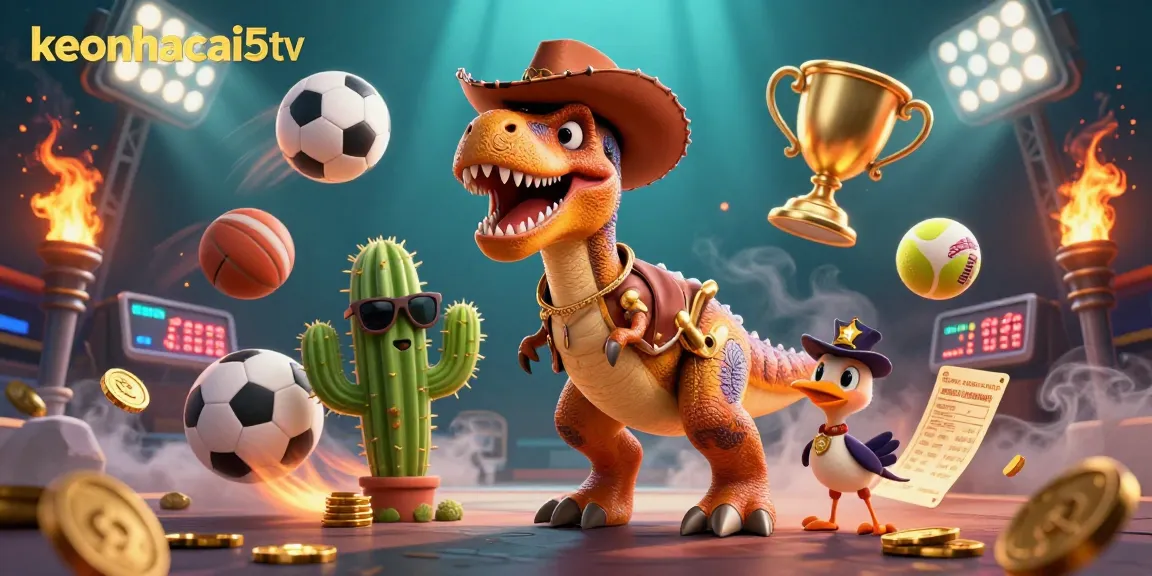 Engage with keonhacai5tv's thrilling sports betting scene featuring dynamic characters and vibrant casino elements.