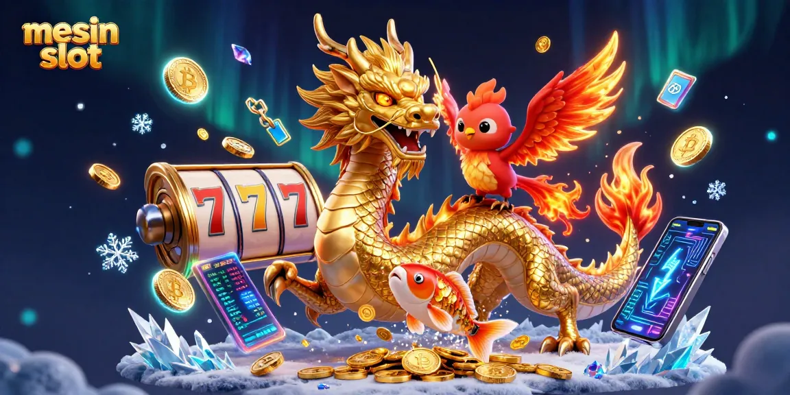 Spin the mesin slot with luck in a vibrant, dynamic casino scene filled with winnings.