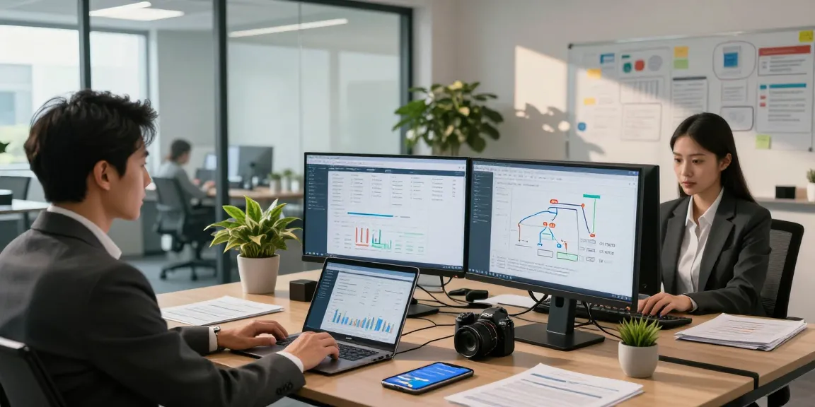 Professional in asset tracing analyzing data reports in a modern office.