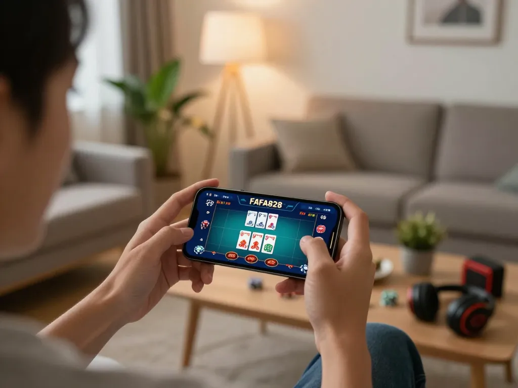 FAFA828 player enjoying dynamic mobile casino gaming session at home