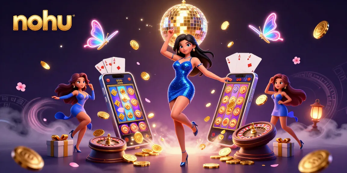 Nohu jackpot spins come alive in a vibrant casino scene with dynamic characters and gaming action.