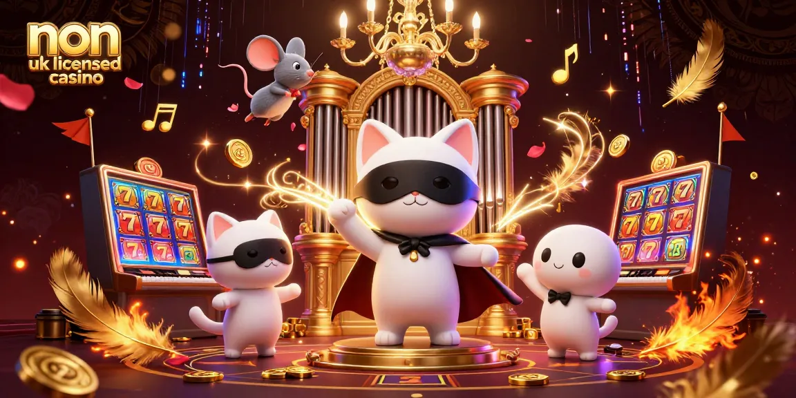 Engage with a thrilling 3D scene in a non uk licensed casino, featuring a phantom cat and dynamic game elements.