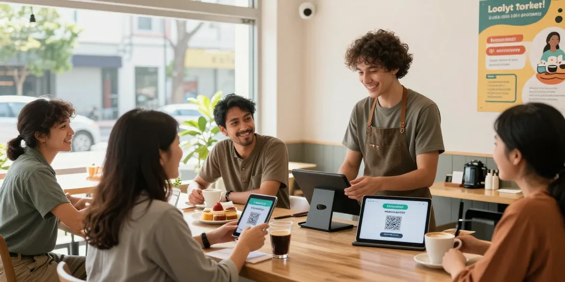Customer-friendly loyalty application in action at a café, engaging customers with rewards.