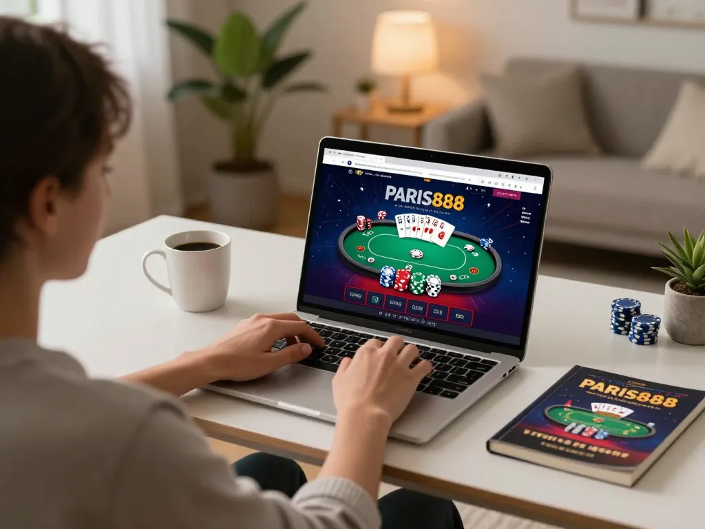 Berinteraksi dengan antarmuka kasino online Paris888 selama sesi permainan santai di rumah