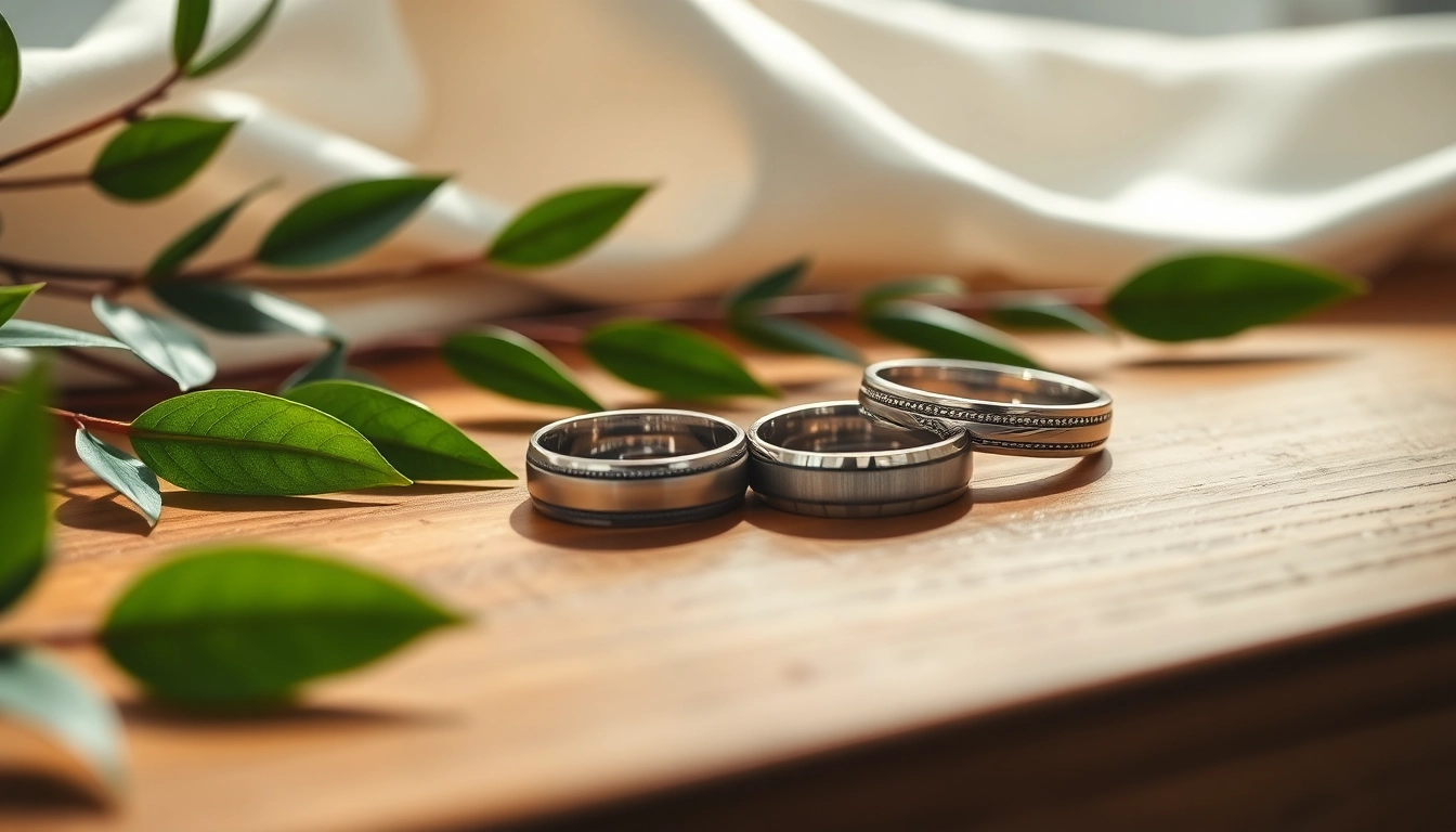Browse stunning mens wedding rings showcasing intricate designs and polished finishes.
