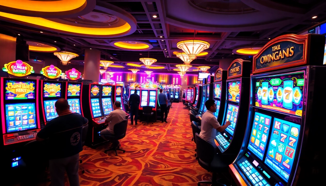 Menang besar pada slot aplikasi yang berwarna-warni di kasino yang ramai.