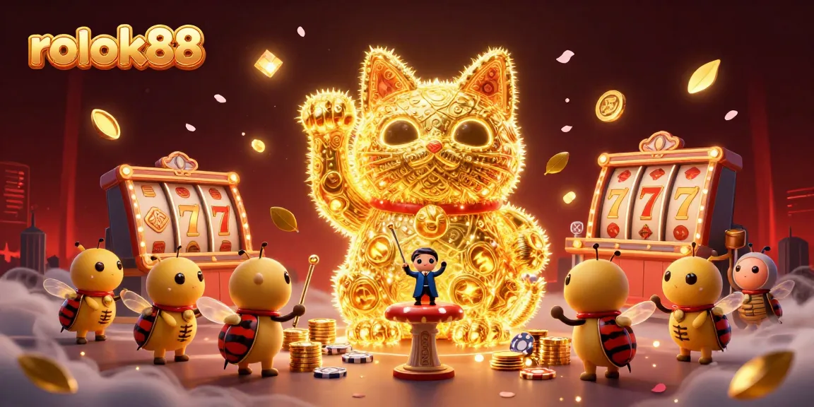 Engage with rokok88's thrilling casino atmosphere featuring vibrant slot machines and lucky symbols.