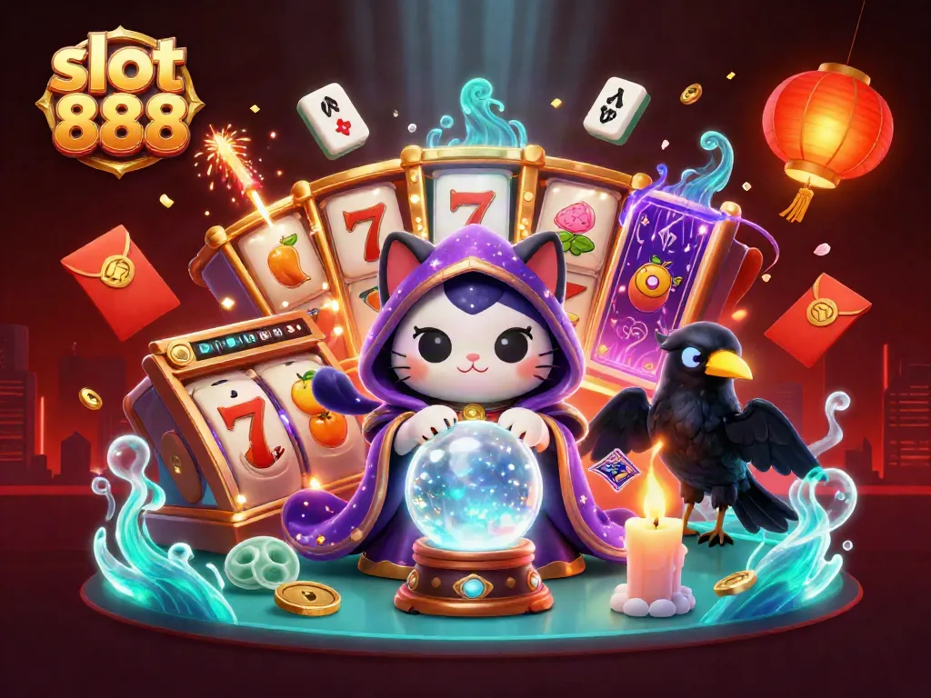 Spin for big wins on slot 888 with vibrant characters and explosive casino elements illustrated.