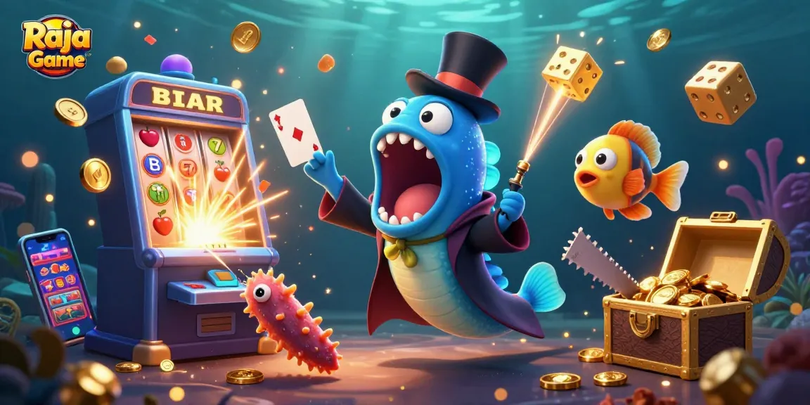 Play thrilling games with Raja Game's vibrant 3D characters in a digital casino scene.