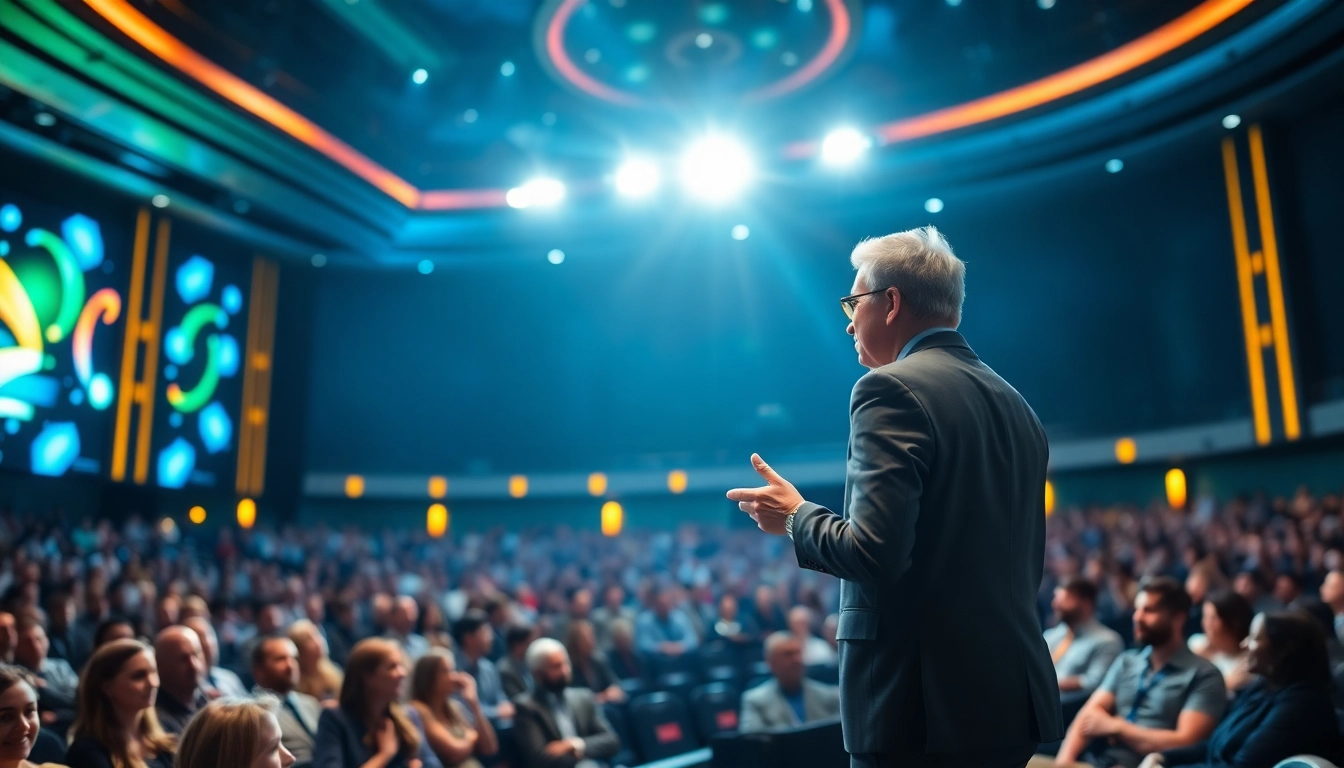 Dynamic keynote speaker captivating an audience with impactful insights.