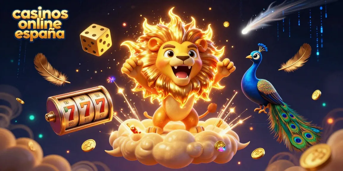 Los mejores casinos online en España, disfrutando de una experiencia vibrante con tragamonedas y dados dorados.