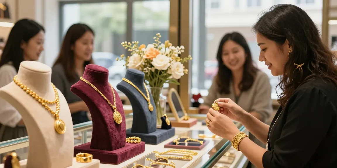 Current gold price in Kenya today with detailed jewelry display in boutique setting.