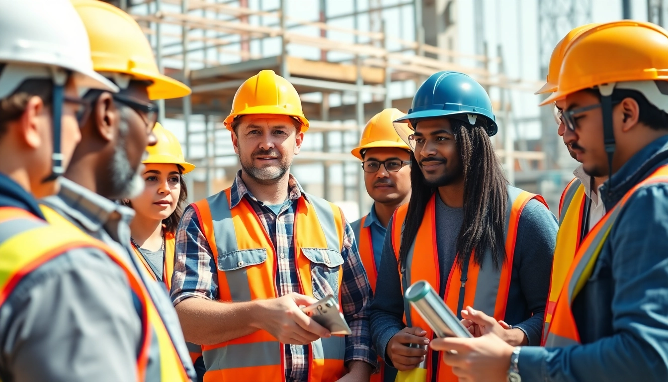 Engaged apprentices participating in construction apprenticeship training at a busy site.