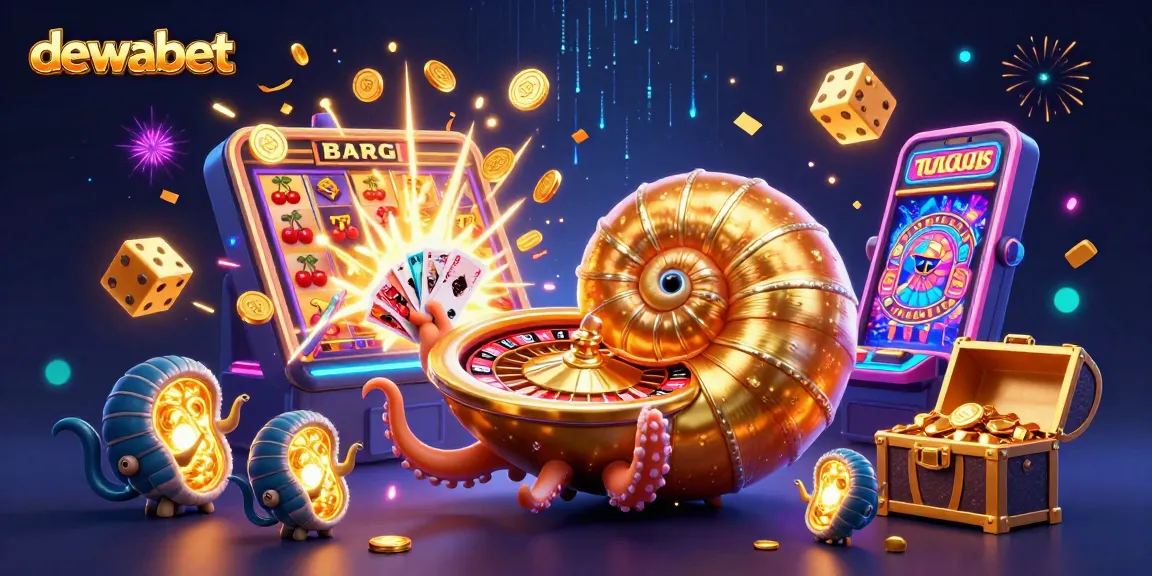 Dewabet menampilkan promosi slot dengan jackpot memukau dan simbol kartu yang menarik di ilustrasi 3D yang kaya