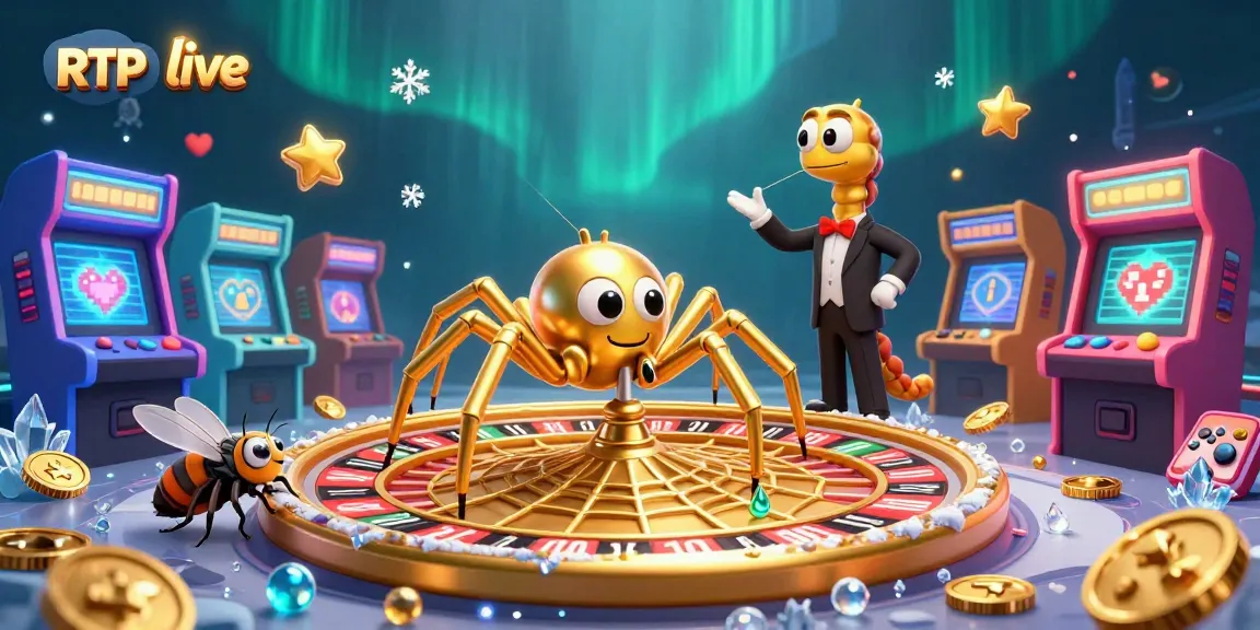 Explore RTP live with a golden spider at the roulette wheel while a fly bets nervously.